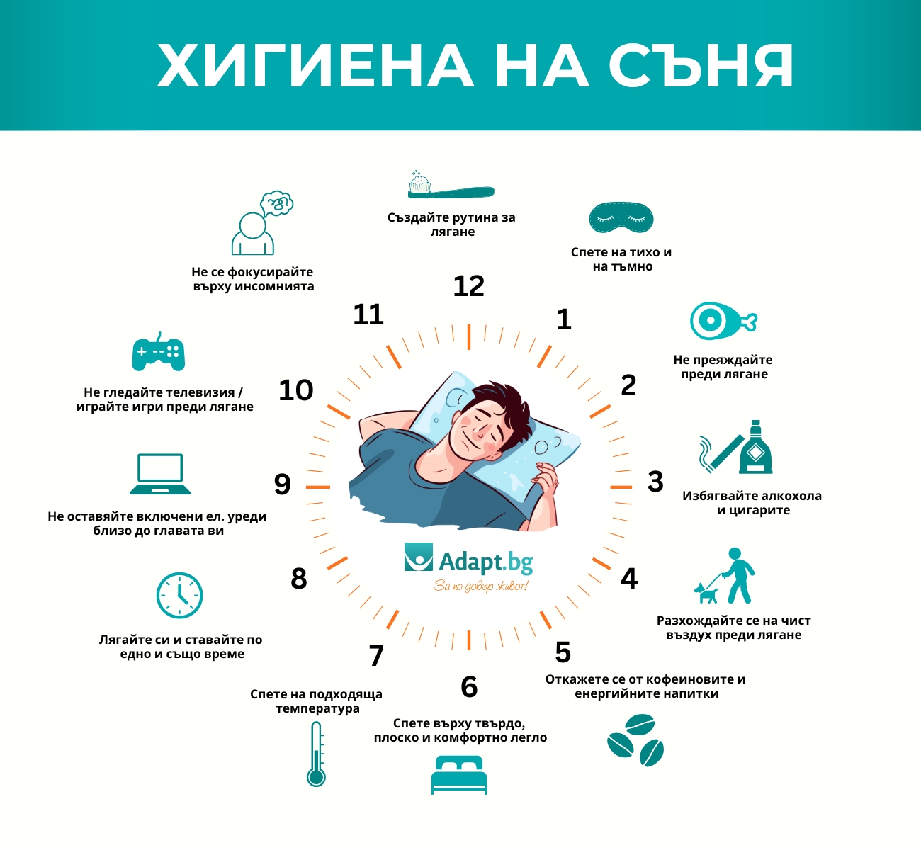 Хигиена на съня - инфографика - Adapt BG 