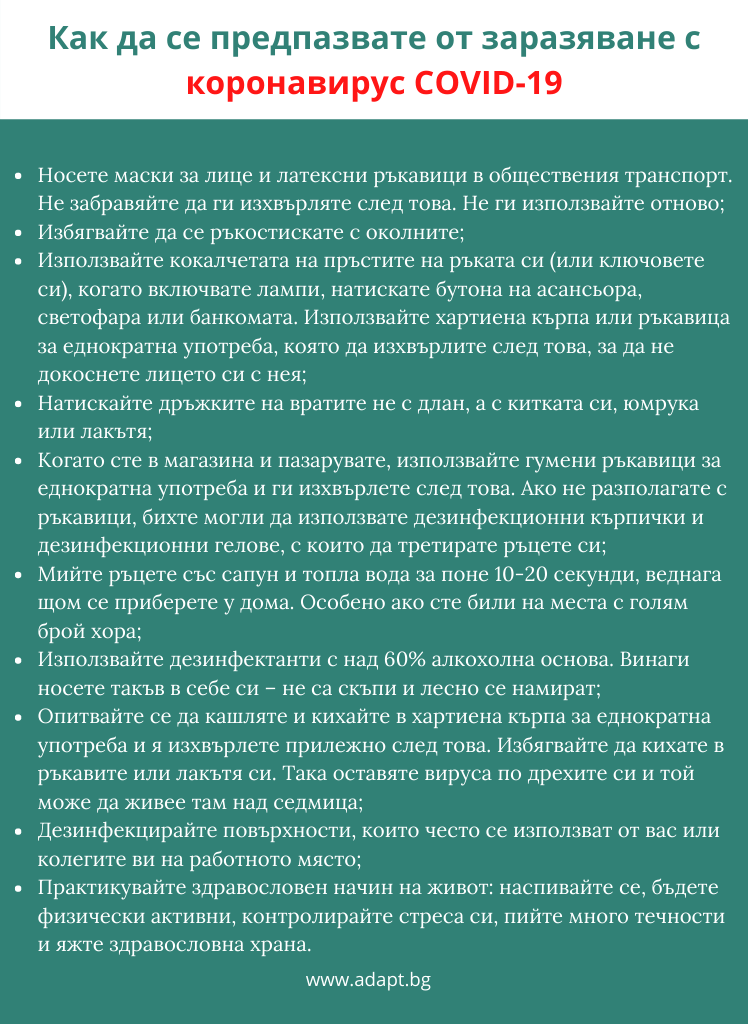 Как да се прадпазим от заразяване с коронавирус COVID 19